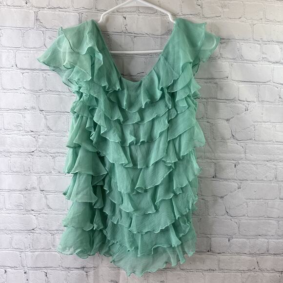Ralph‎ Lauren Mint Green Top Blue Label SSKIR SP2P 100% Silk Ruffle Sz 12 - Picture 5 of 9